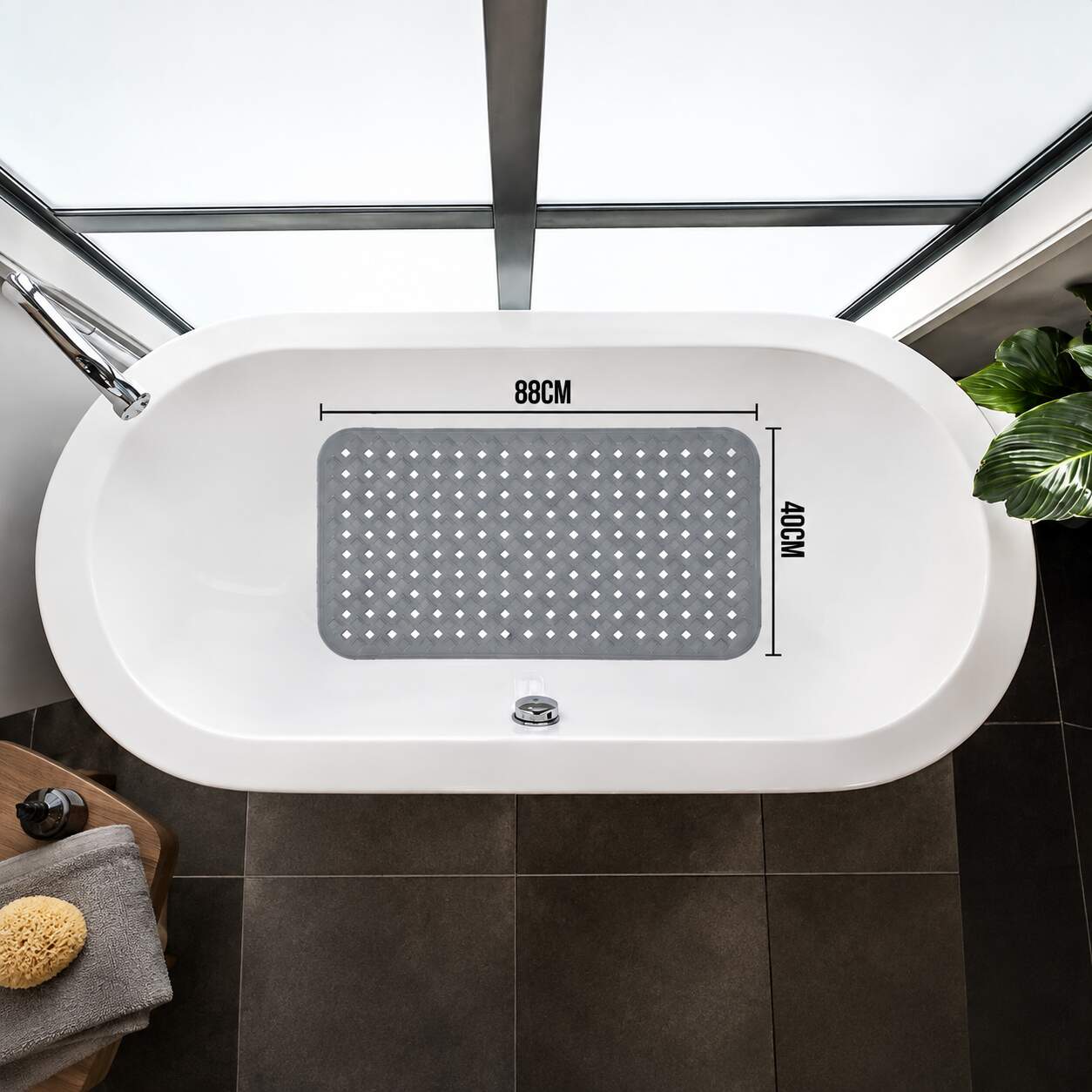 HSXL - Antislipmat - 88x40CM - Incl. Netspons - Antislip Douchemat / Badmat Grijs met Zuignappen – Mat voor in bad – Anti Slip Douche Cabine Mat – Mat voor in de Badkamer - Badkamer accessoires