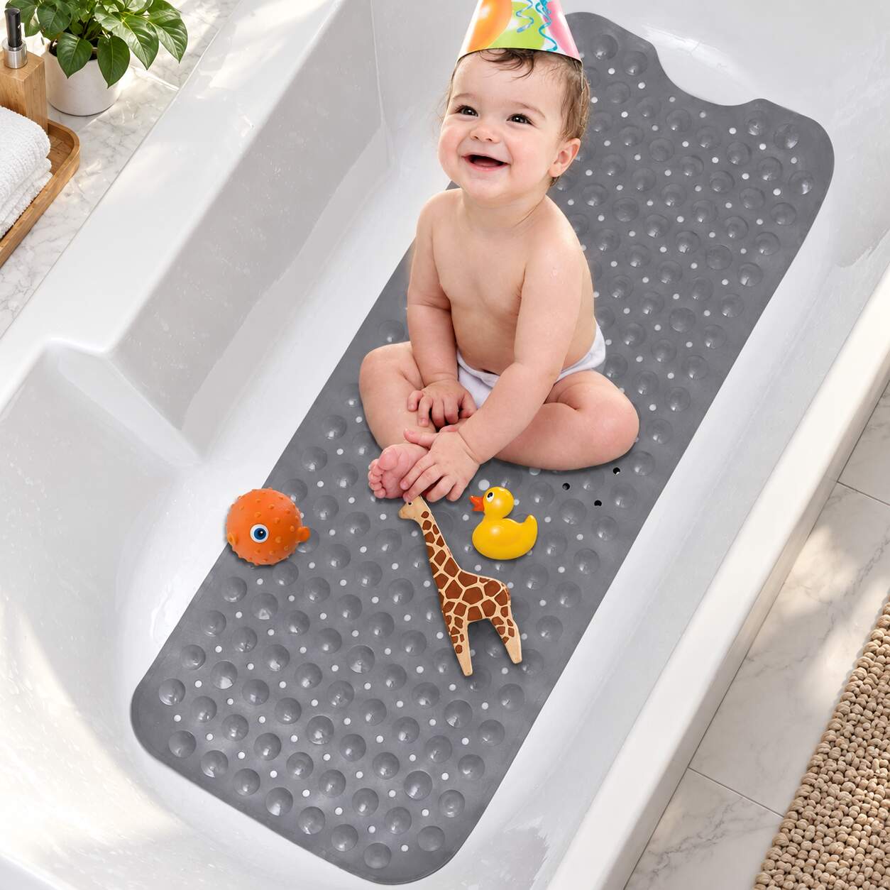 HSXL - Antislipmat - 100x40CM - Incl. Netspons - Antislip Douchemat / Badmat Grijs met Zuignappen – Mat voor in bad – Anti Slip Douche Cabine Mat – Mat voor in de Badkamer - Badkamer accessoires