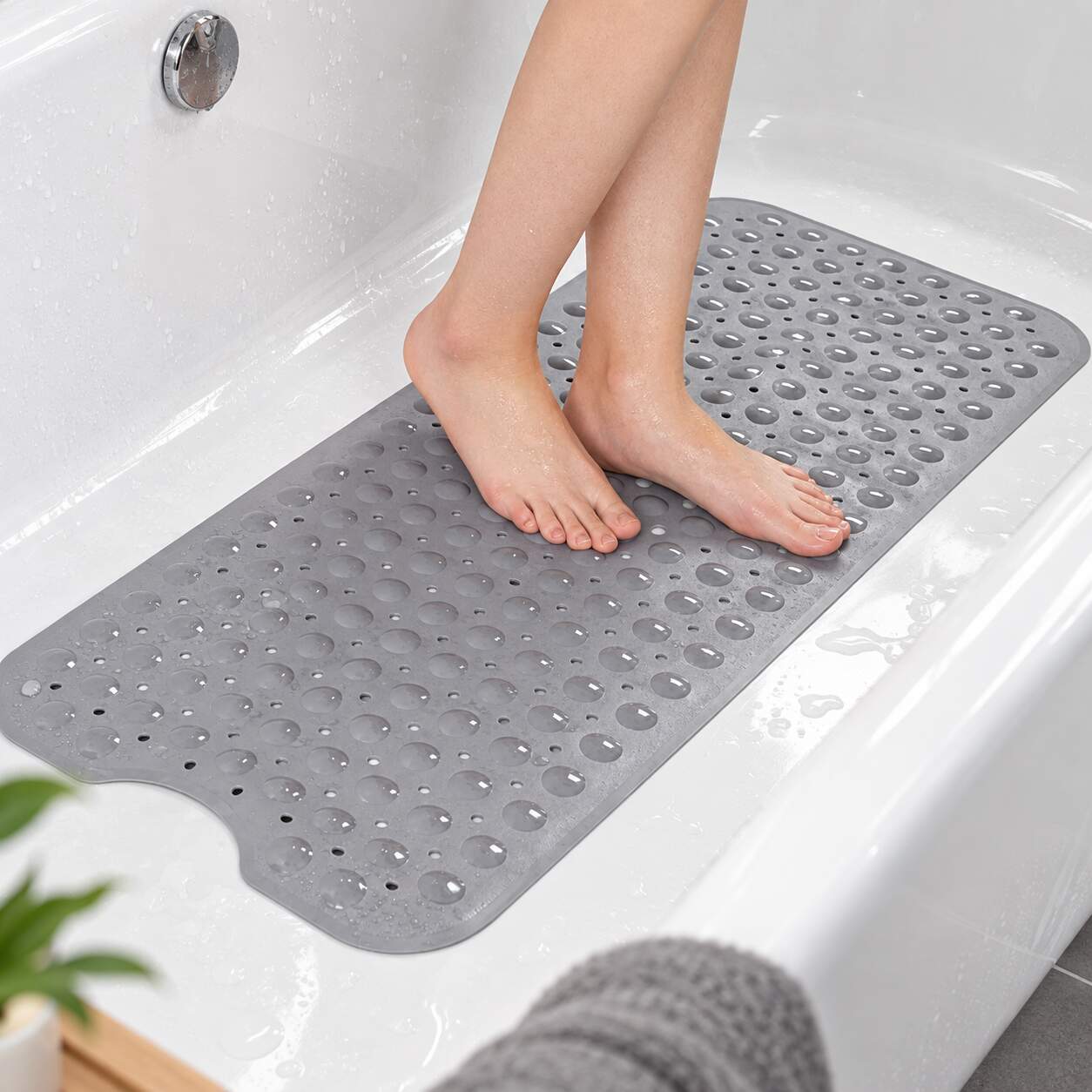 HSXL - Antislipmat - 100x40CM - Incl. Netspons - Antislip Douchemat / Badmat Grijs met Zuignappen – Mat voor in bad – Anti Slip Douche Cabine Mat – Mat voor in de Badkamer - Badkamer accessoires