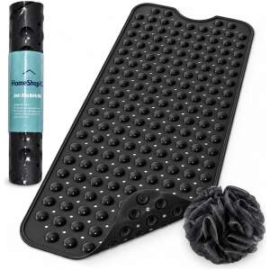 HSXL - Antislipmat - 100x40CM - Incl. Netspons - Antislip Douchemat / Badmat Zwart met Zuignappen – Mat voor in bad – Anti Slip Douche Cabine Mat – Mat voor in de Badkamer - Badkamer accessoires