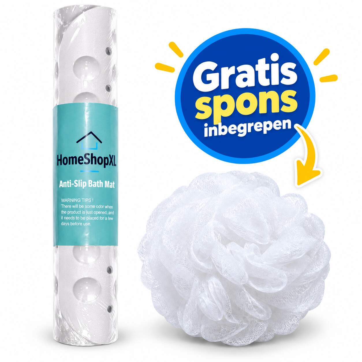 HSXL - Antislipmat - 100x40CM - Incl. Netspons - Antislip Douchemat / Badmat Wit met Zuignappen – Mat voor in bad – Anti Slip Douche Cabine Mat – Mat voor in de Badkamer - Badkamer accessoires