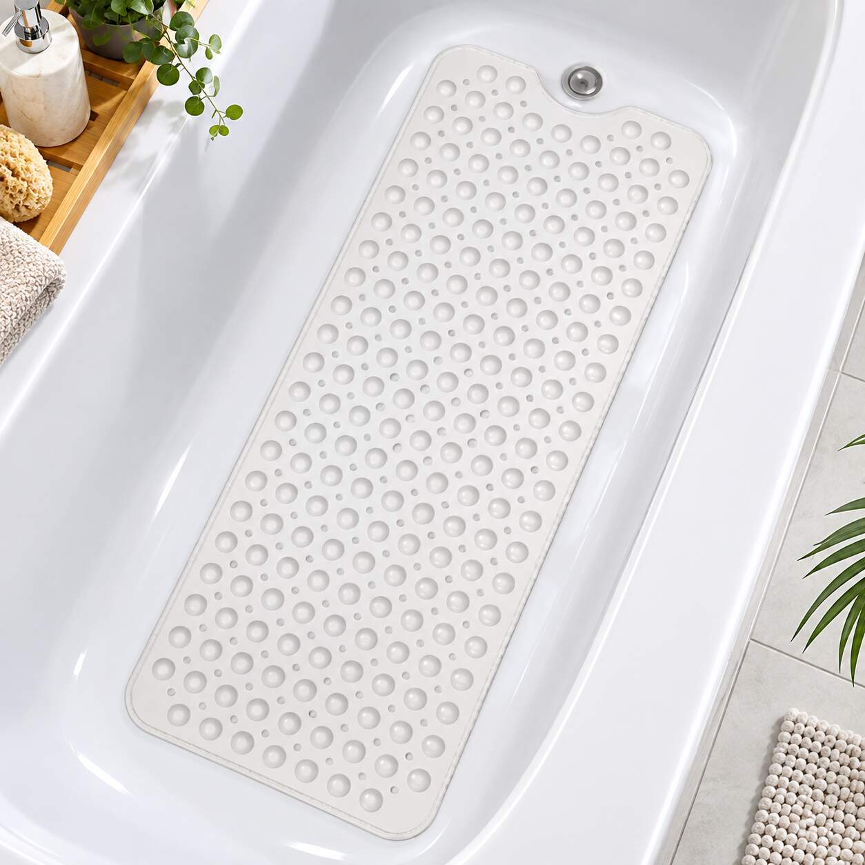 HSXL - Antislipmat - 100x40CM - Incl. Netspons - Antislip Douchemat / Badmat Wit met Zuignappen – Mat voor in bad – Anti Slip Douche Cabine Mat – Mat voor in de Badkamer - Badkamer accessoires