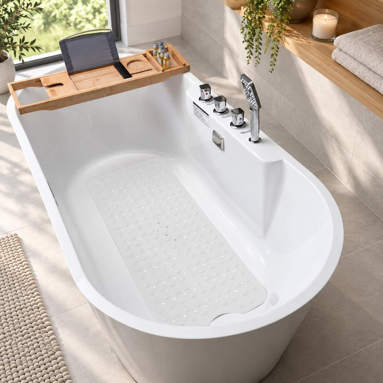 HSXL - Antislipmat - 100x40CM - Incl. Netspons - Antislip Douchemat / Badmat Wit met Zuignappen – Mat voor in bad – Anti Slip Douche Cabine Mat – Mat voor in de Badkamer - Badkamer accessoires