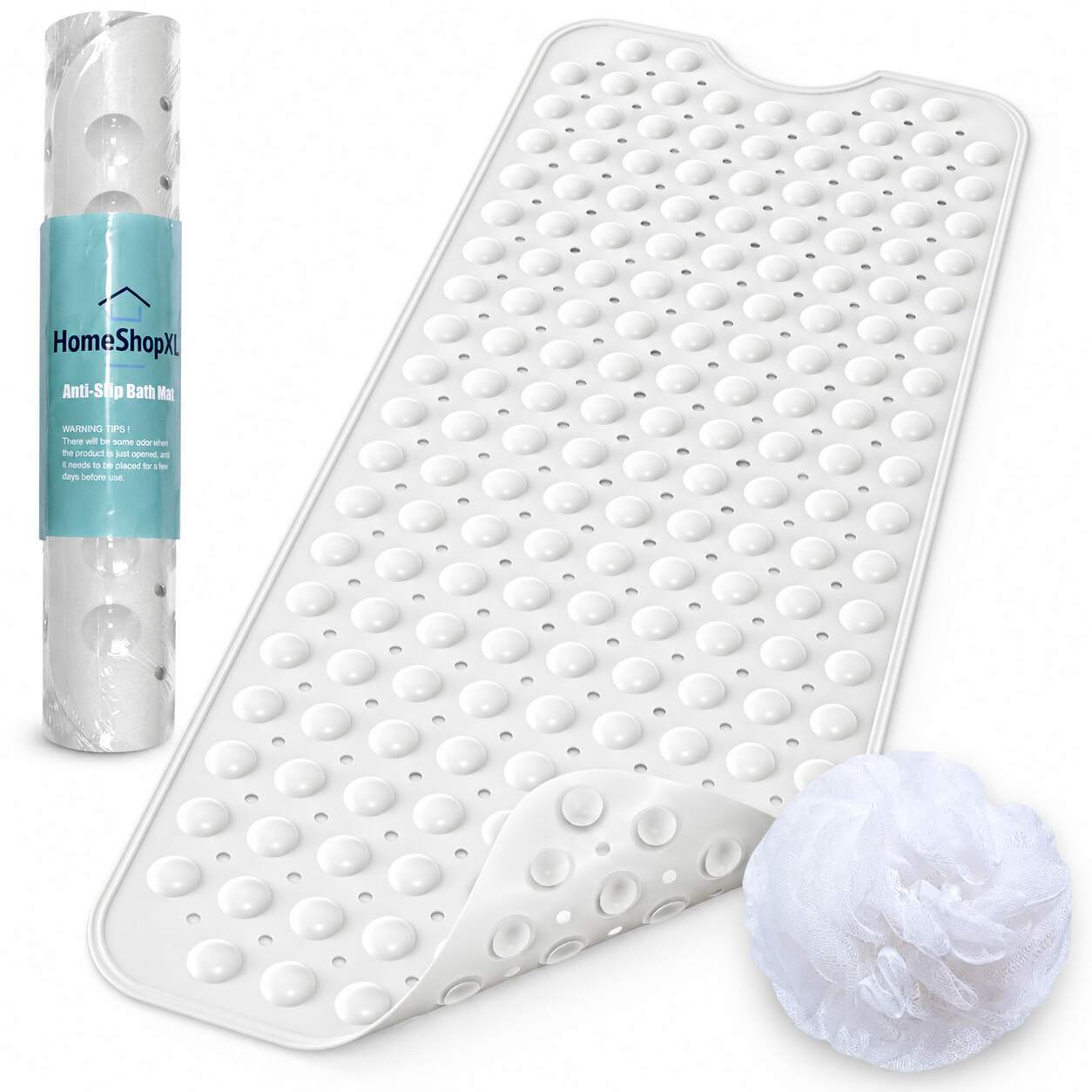 HSXL - Antislipmat - 100x40CM - Incl. Netspons - Antislip Douchemat / Badmat Wit met Zuignappen – Mat voor in bad – Anti Slip Douche Cabine Mat – Mat voor in de Badkamer - Badkamer accessoires