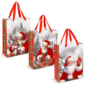 Kerstcadeautasje - fluweelachtig effect, kerstmanontwerp - 24 x 18 x 8 cm - 3 stijlen - 12 stuks per verpakking 12 Stuks [58869]