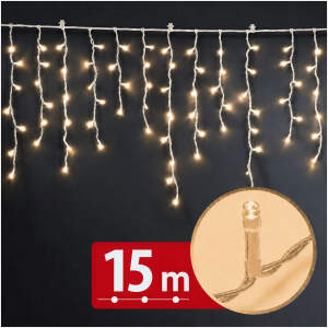 Gordijnverlichting – 15 m – warm wit – 600 LED – 100–240 V – 6 W – transparante kabel 1 Stuks [59770W]