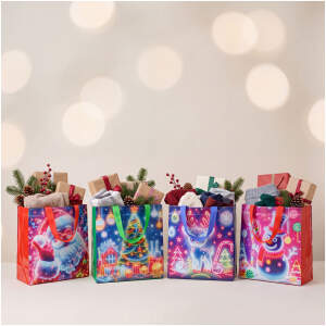 Kerstcadeautasje - iriserend - non-woven - 23 x 22 x 11 cm - 4 stijlen - 12 stuks per verpakking 12 Stuks [58875]