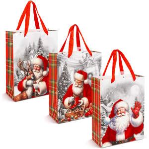 Kerstcadeautasje - fluweelachtig effect, kerstmanontwerp - 32 x 26 x 10 cm - 3 stijlen - 12 stuks per verpakking 12 Stuks [58870]