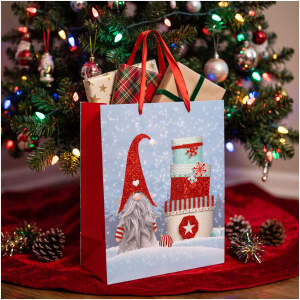 Kerstcadeautasje - kabouterdesign met glitter - 26 x 32 x 13 cm - 2 stijlen - 12 stuks per verpakking 12 Stuks [58872]