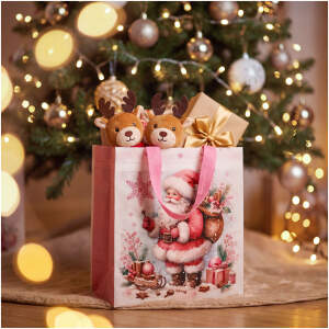 Kersttasje - non-woven materiaal - 23 x 22 x 11 cm - 4 stijlen - 12 stuks per verpakking 12 Stuks [58866]