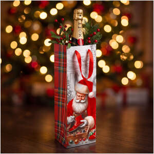 Kerstcadeautasje voor flessen - fluweeleffect - 36 x 12 x 10 cm - 3 stijlen - 12 stuks per verpakking 12 Stuks [58871]