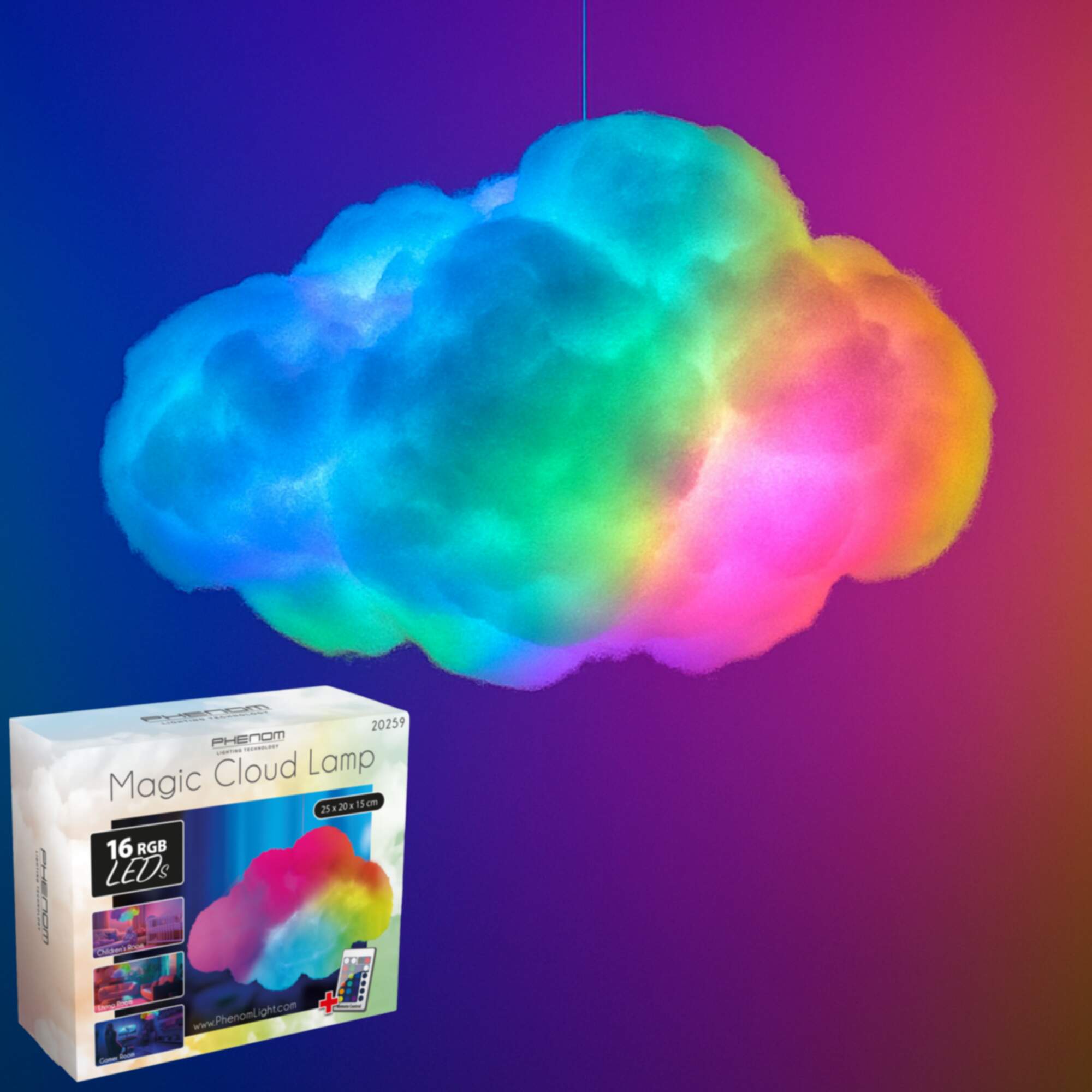 Magische 3D Wolkenlamp met Afstandsbediening – RGB Nachtlamp met 16 Kleuren & 4 Lichtstanden – Gezien op TikTok - Draadloze LED Kinderkamer Lamp – Sfeerverlichting 25x20x15 cm - Gaming Kamer Decoratie