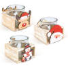 Kersttheelichthouder - glazen cup met houten voet - 10 x 9 cm - 3 stijlen 1 Stuks [58877]