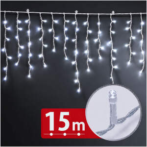 Gordijnverlichting – 15 m – koel wit – 600 LED – 100–240 V – 6 W – transparante kabel 1 Stuks [59770C]