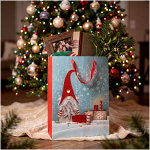 Kerstcadeautasje - kabouterontwerp met glitter - 31 x 42 x 12 cm - 2 stijlen - 12 stuks per verpakking 12 Stuks [58873]