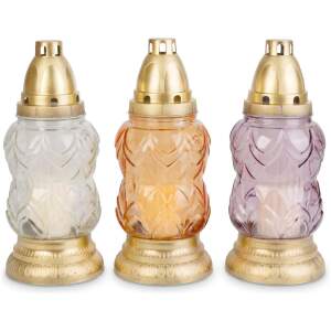Glazen gedenkkaars met plastic deksel – 25 x 10 cm – transparant/abrikoos/paars glas – goud 8 Stuks [TW1028]