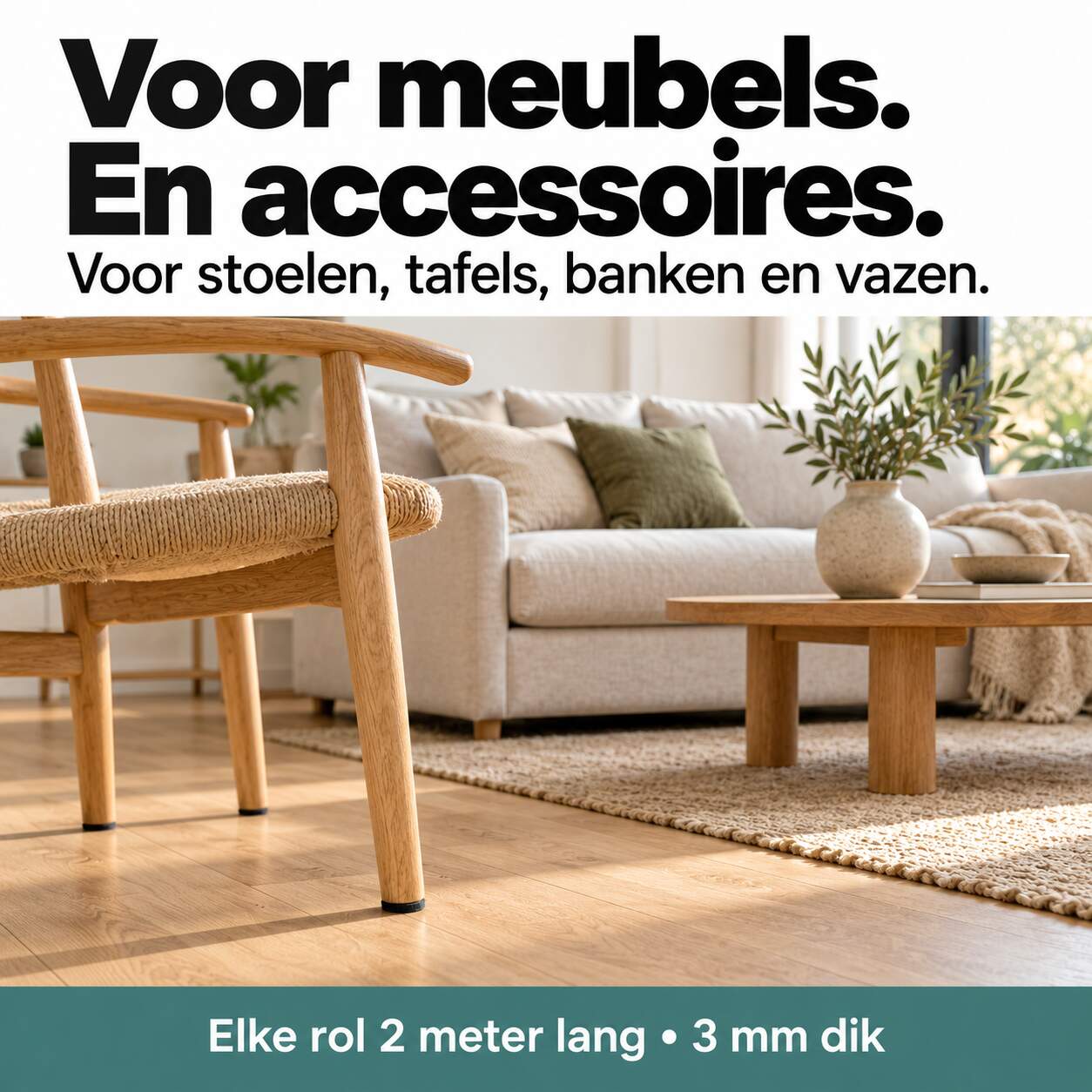 3x N'JOY LIFE Premium Vilt op Rol - 3 Rollen - 2m x 10cm / 2m x 5cm / 2m x 2,5cm - Anti Kras Meubelvilt Viltjes