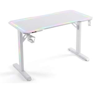 NL: Gaming bureau - 120 x 60 x 75 cm - RGB LED, USB, bekerhouder, hoofdtelefoonhouder, 5 mm glas - wit 1 Stuks [BMD1129WH]