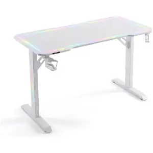 NL: Gaming bureau - 120 x 60 x 75 cm - RGB LED, USB, bekerhouder, hoofdtelefoonhouder, 5 mm glas - wit 1 Stuks [BMD1129WH]