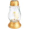 Glazen kaars op zonne-energie met plastic dop - 21 x 10 cm - goud - warmwitte LED - met opschrift 6 Stuks [TW1023]