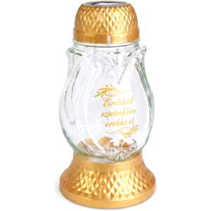 Glazen kaars op zonne-energie met plastic dop - 21 x 10 cm - goud - warmwitte LED - met opschrift 6 Stuks [TW1023]
