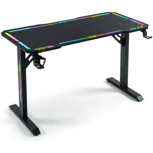 NL: Gaming bureau - 120 x 60 x 75 cm - RGB LED, USB, bekerhouder, hoofdtelefoonhouder, 5 mm glas - zwart 1 Stuks [BMD1129BK]