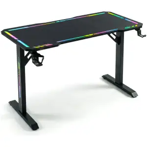 NL: Gaming bureau - 120 x 60 x 75 cm - RGB LED, USB, bekerhouder, hoofdtelefoonhouder, 5 mm glas - zwart 1 Stuks [BMD1129BK]