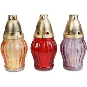Glazen gedenkkaars met antiek gouden deksel – 20 x 10 cm – rood, abrikoos, paars 10 Stuks [TW1026]