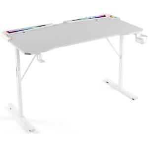 Gaming bureau - 120 x 60 x 75 cm - RGB LED, USB, bekerhouder, hoofdtelefoonhouder, koolstofvezel - wit 1 Stuks [BMD1128WH]