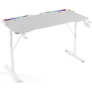 Gaming bureau - 120 x 60 x 75 cm - RGB LED, USB, bekerhouder, hoofdtelefoonhouder, koolstofvezel - wit 1 Stuks [BMD1128WH]