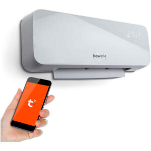 Slimme Elektrische Hangende Verwarming - Wandkachel 1000/2000W – Wifi & Tuya Smart App – Energiezuinige Verwarming met Thermostaat & Ventilator – Verwarmt tot 30 m² – Witte Wandverwarming met Bevestiging en Afstandsbediening