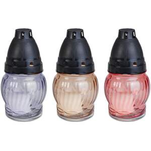 Glazen gedenkkaars met zwart plastic deksel – 14 x 7 cm – zalmroze, rookgrijs, crème 10 Stuks [TW1025]