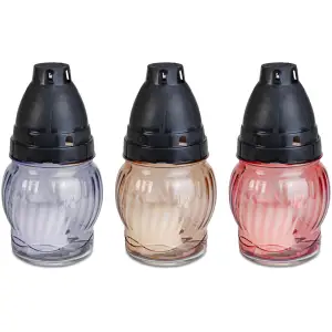 Glazen gedenkkaars met zwart plastic deksel – 14 x 7 cm – zalmroze, rookgrijs, crème 10 Stuks [TW1025]