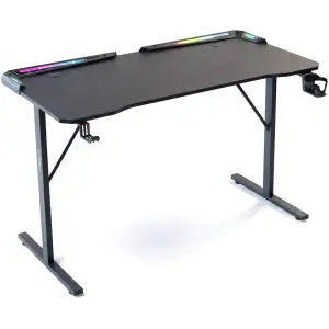 Gaming bureau - 120 x 60 x 75 cm - RGB LED, USB, bekerhouder, hoofdtelefoonhouder, koolstofvezel - zwart 1 Stuks [BMD1128BK]