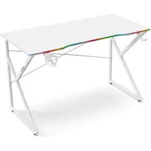 Gaming bureau - 120 x 60 x 75 cm - RGB LED, USB, bekerhouder, hoofdtelefoonhouder, 15 mm MDF - wit 1 Stuks [BMD1127WH]