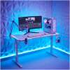 NL: Gaming bureau - 120 x 60 x 75 cm - RGB LED, USB, bekerhouder, hoofdtelefoonhouder, 5 mm glas - wit 1 Stuks [BMD1129WH]