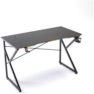 Gaming bureau - 120 x 60 x 75 cm - RGB LED, USB, bekerhouder, hoofdtelefoonhouder, 15 mm MDF - zwart 1 Stuks [BMD1127BK]