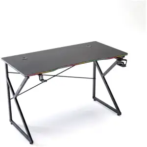 Gaming bureau - 120 x 60 x 75 cm - RGB LED, USB, bekerhouder, hoofdtelefoonhouder, 15 mm MDF - zwart 1 Stuks [BMD1127BK]